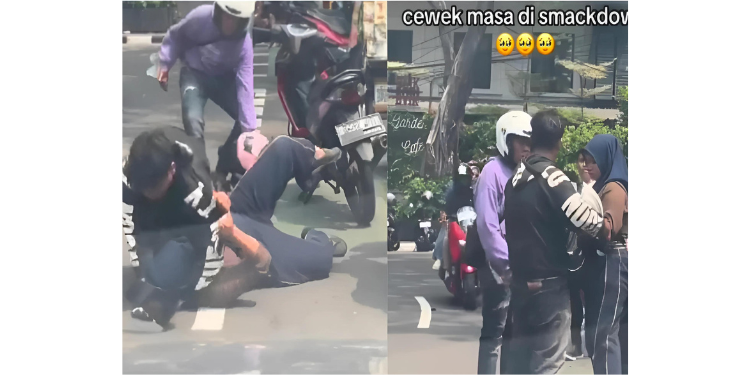 Pria Tertangkap Kamera Menyerang Pacarnya Di Aspal Jakarta