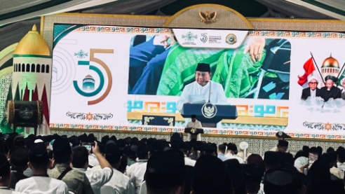 Presiden Prabowo saat membuka Muktamar ke 35 NU di Tambakberas Jombang